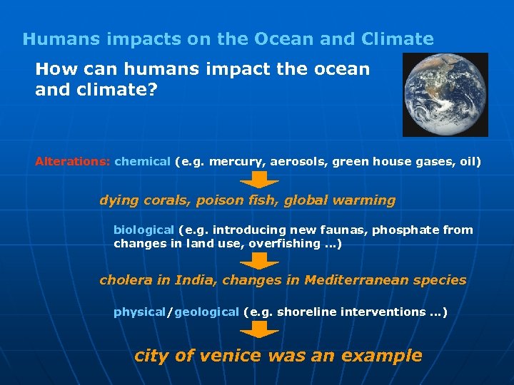 Humans impacts on the Ocean and Climate How can humans impact the ocean and