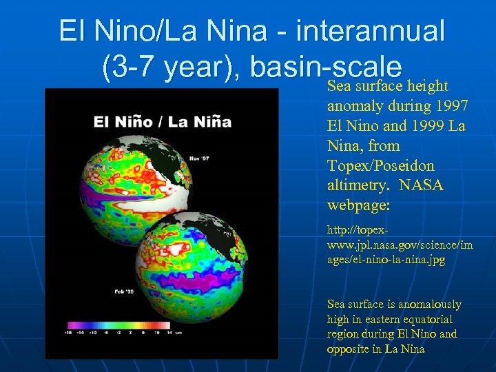 El Nino/La Nina - interannual (3 -7 year), basin-scale height Sea surface anomaly during