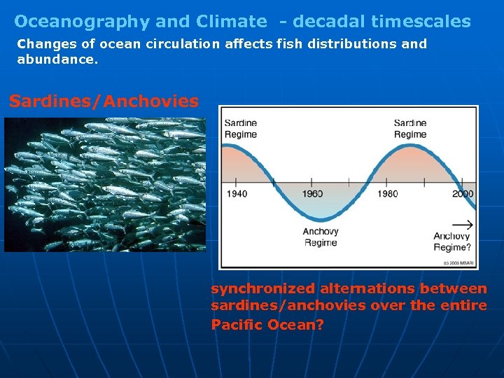 Oceanography and Climate - decadal timescales Changes of ocean circulation affects fish distributions and