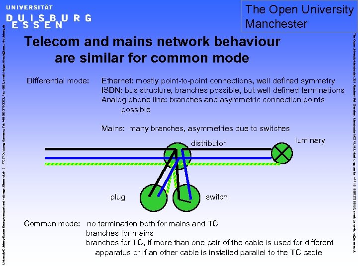 Telecom and mains network behaviour are similar for common mode Differential mode: Ethernet: mostly