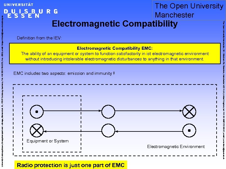 Electromagnetic Compatibility Definition from the IEV: Electromagnetic Compatibility EMC: The ability of an equipment