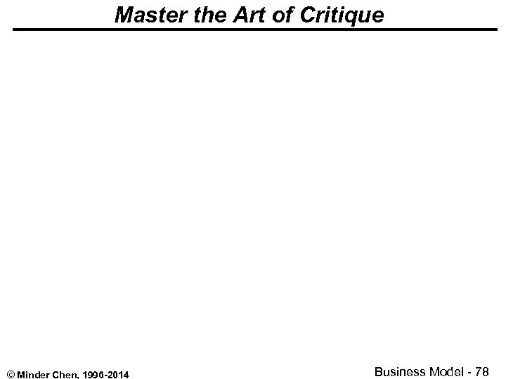 Master the Art of Critique © Minder Chen, 1996 -2014 Business Model - 78