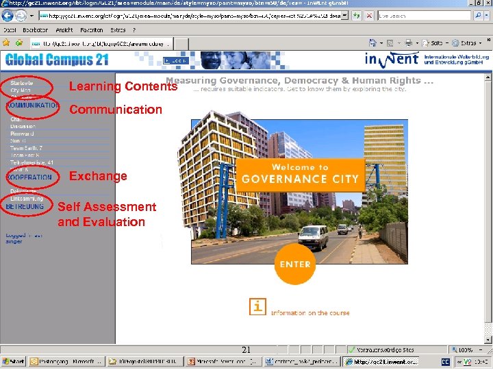 Learning Contents Communication Exchange Self Assessment and Evaluation 21 
