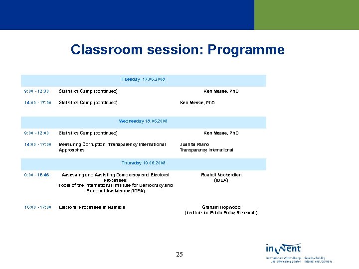 Classroom session: Programme Tuesday 17. 06. 2008 9: 00 - 12: 30 Statistics Camp