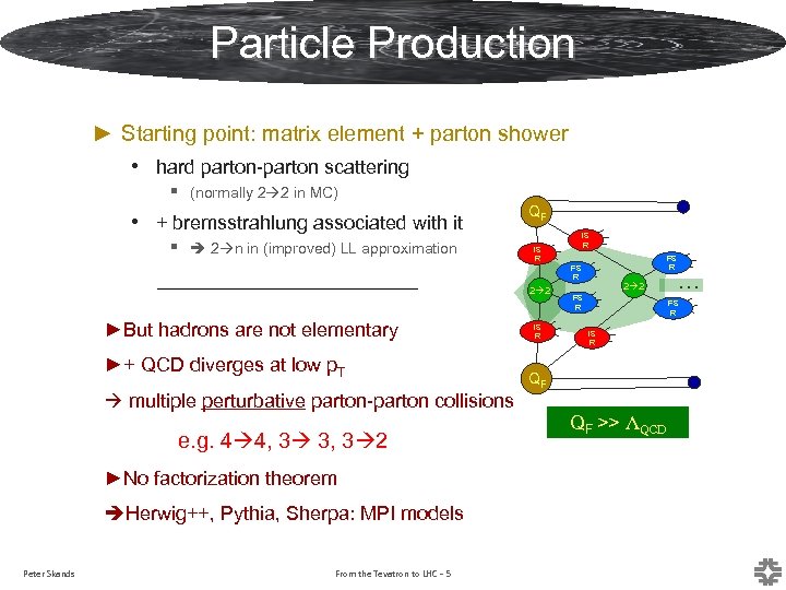 Particle Production ► Starting point: matrix element + parton shower • hard parton-parton scattering