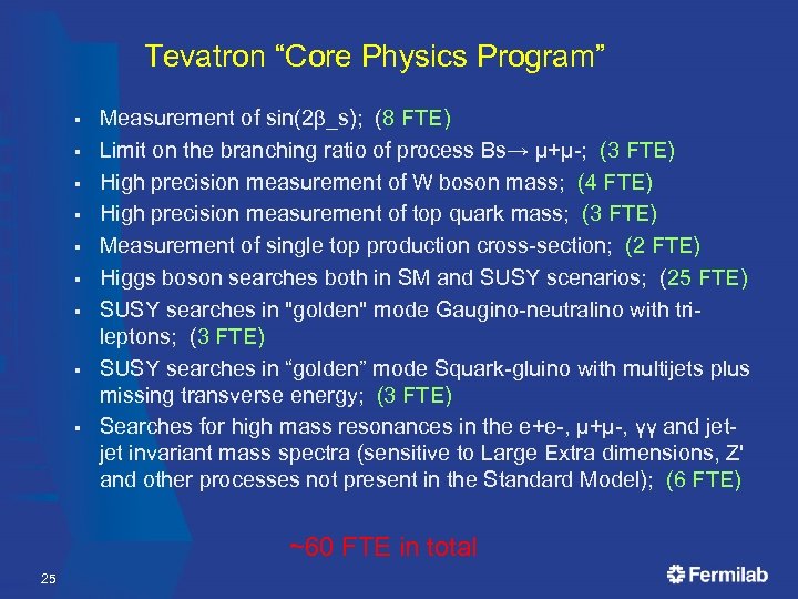 Tevatron “Core Physics Program” § § § § § Measurement of sin(2 _s); (8