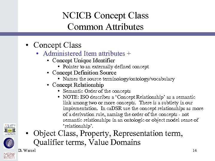 NCICB Concept Class Common Attributes • Concept Class • Administered Item attributes + •