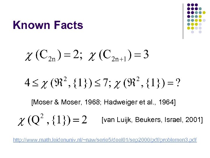 Known Facts [Moser & Moser, 1968; Hadweiger et al. , 1964] [van Luijk, Beukers,