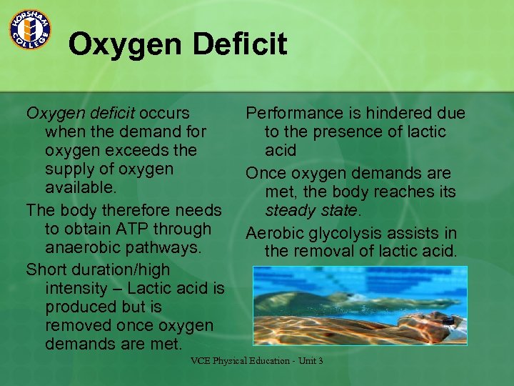 Oxygen Deficit Oxygen deficit occurs when the demand for oxygen exceeds the supply of