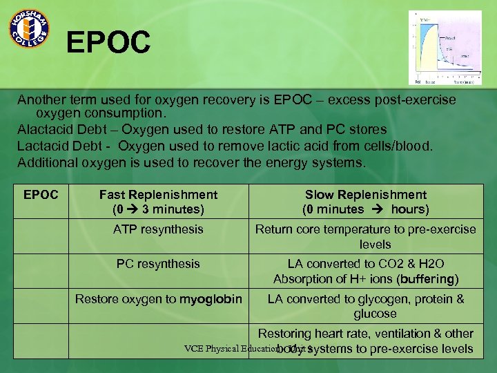 EPOC Another term used for oxygen recovery is EPOC – excess post-exercise oxygen consumption.