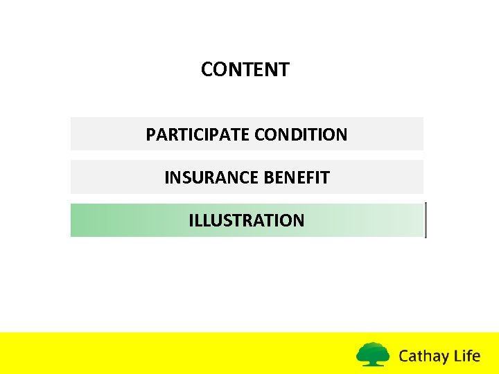 CONTENT PARTICIPATE CONDITION INSURANCE BENEFIT ILLUSTRATION 
