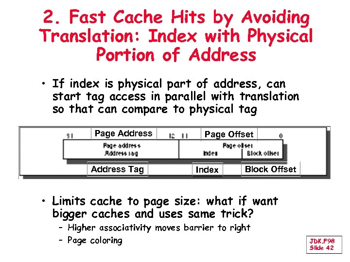 2. Fast Cache Hits by Avoiding Translation: Index with Physical Portion of Address •