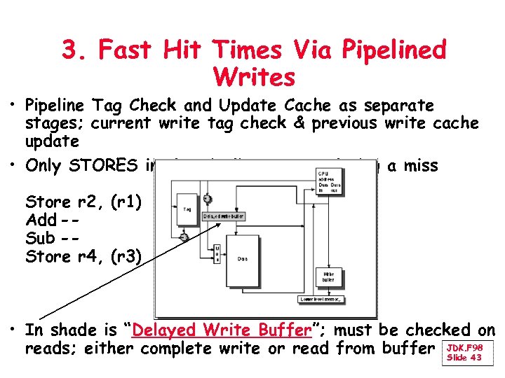 3. Fast Hit Times Via Pipelined Writes • Pipeline Tag Check and Update Cache