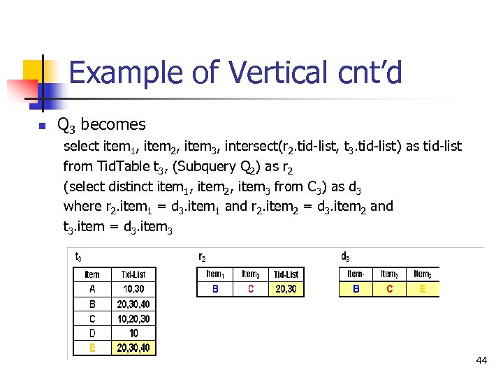 Example of Vertical cnt’d n Q 3 becomes select item 1, item 2, item