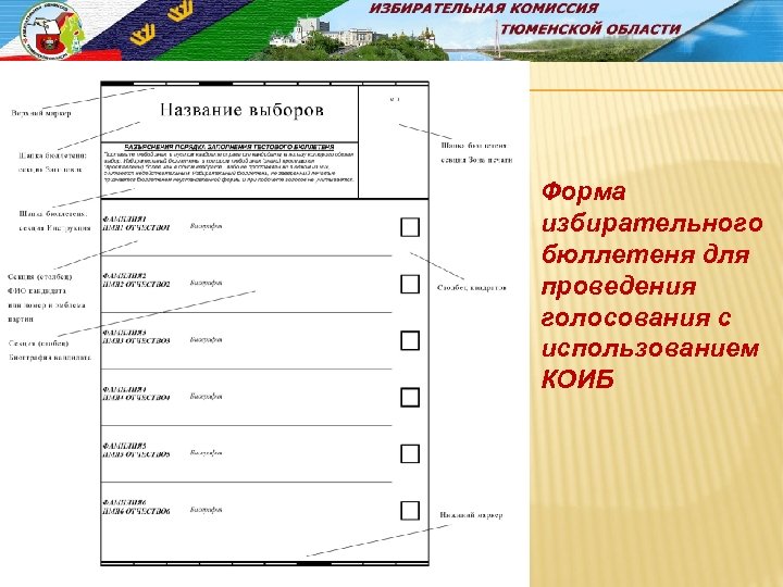 Форма избирательного бюллетеня для проведения голосования с использованием КОИБ 