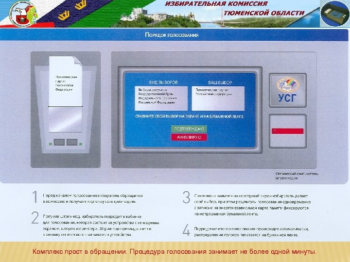 Комплекс прост в обращении. Процедура голосования занимает не более одной минуты. 