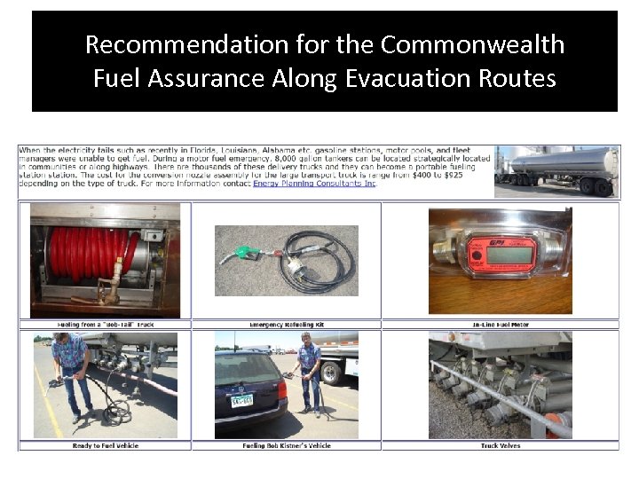 Recommendation for the Commonwealth Fuel Assurance Along Evacuation Routes 