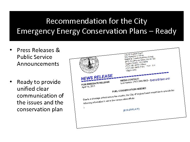Recommendation for the City Emergency Energy Conservation Plans – Ready • Press Releases &