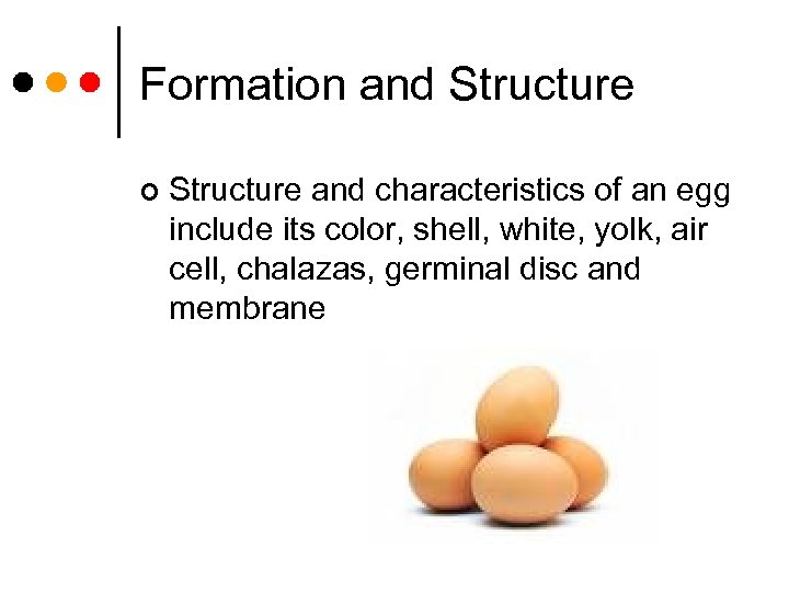 Formation and Structure ¢ Structure and characteristics of an egg include its color, shell,