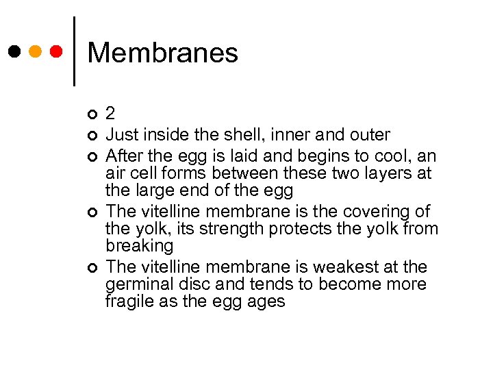 Membranes ¢ ¢ ¢ 2 Just inside the shell, inner and outer After the