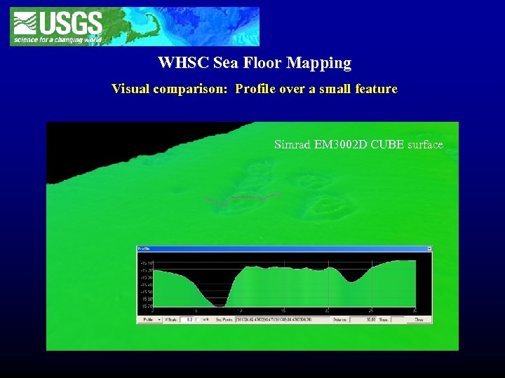WHSC Sea Floor Mapping Visual comparison: Profile over a small feature Simrad EM 3002