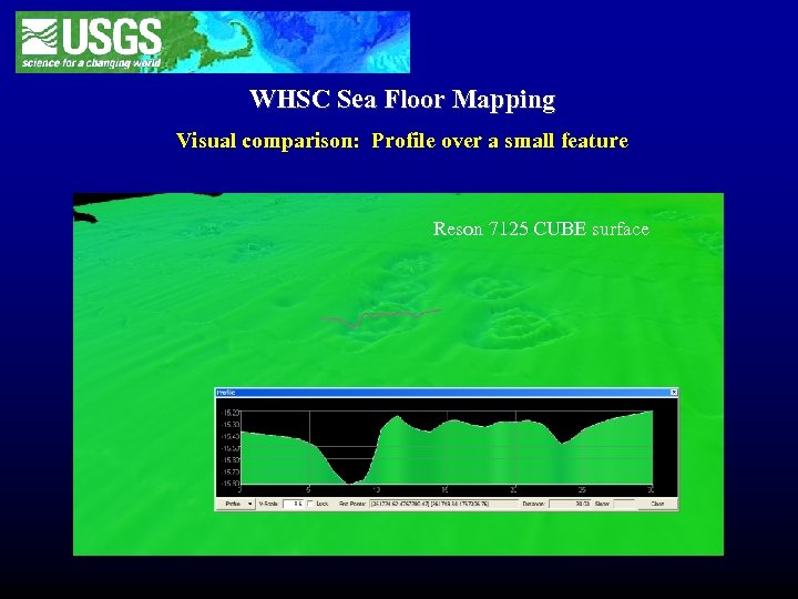 WHSC Sea Floor Mapping Visual comparison: Profile over a small feature Reson 7125 CUBE