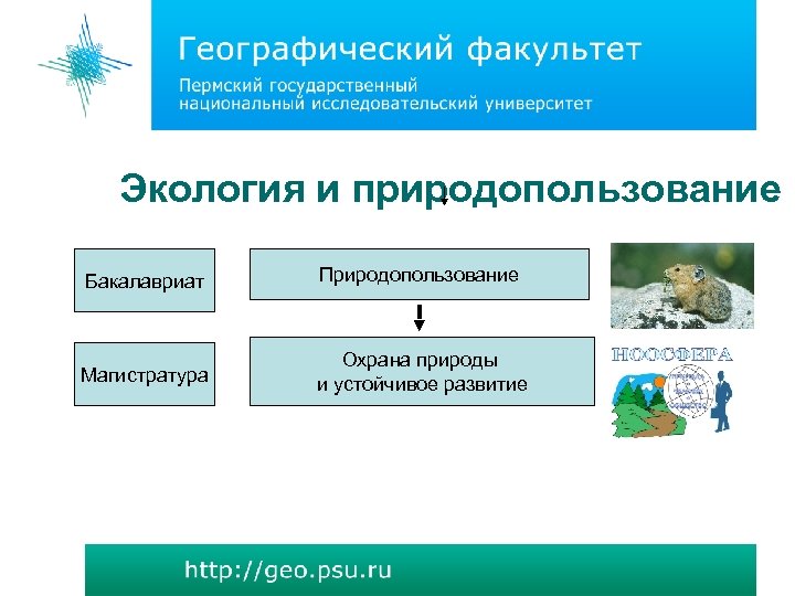 Экология и природопользование Бакалавриат Природопользование Магистратура Охрана природы и устойчивое развитие 