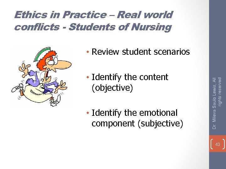 Ethics in Practice – Real world conflicts - Students of Nursing • Identify the