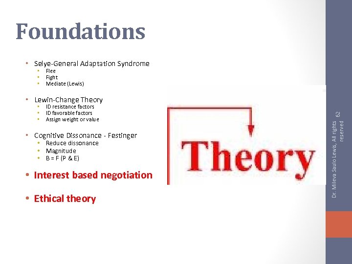 Foundations • Selye-General Adaptation Syndrome • • • Flee Fight Mediate (Lewis) • •