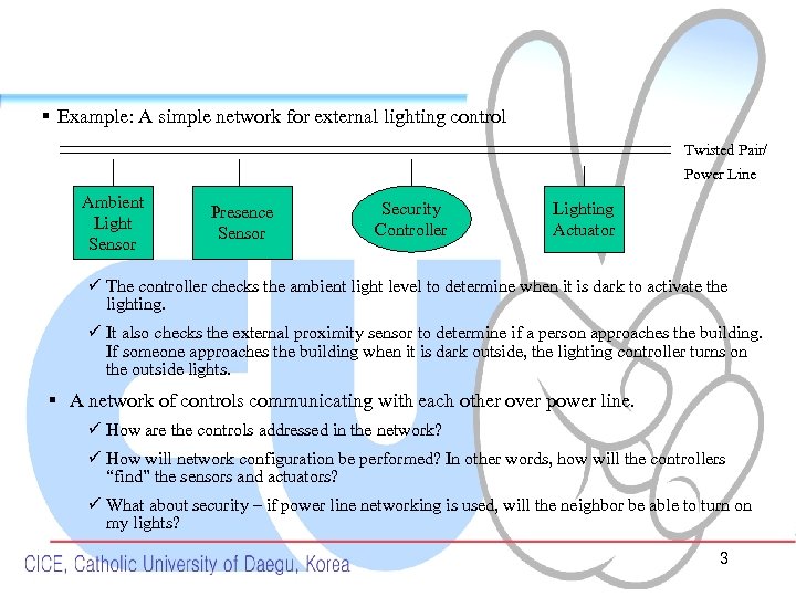 § Example: A simple network for external lighting control Twisted Pair/ Power Line Ambient