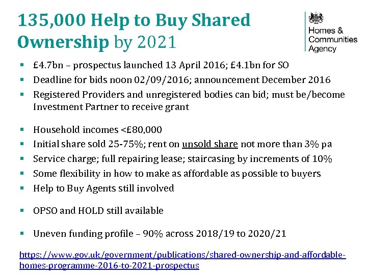 135, 000 Help to Buy Shared Ownership by 2021 § £ 4. 7 bn