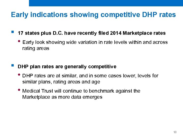 Early indications showing competitive DHP rates § 17 states plus D. C. have recently