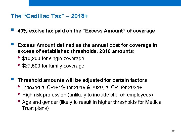 The “Cadillac Tax” – 2018+ § 40% excise tax paid on the “Excess Amount”