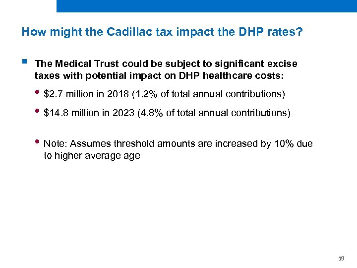 How might the Cadillac tax impact the DHP rates? § The Medical Trust could