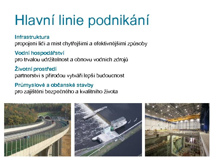 Hlavní linie podnikání Infrastruktura propojení lidí a míst chytřejšími a efektivnějšími způsoby Vodní hospodářství