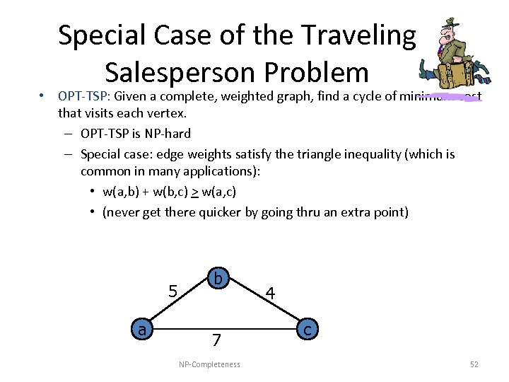 Special Case of the Traveling Salesperson Problem • OPT-TSP: Given a complete, weighted graph,