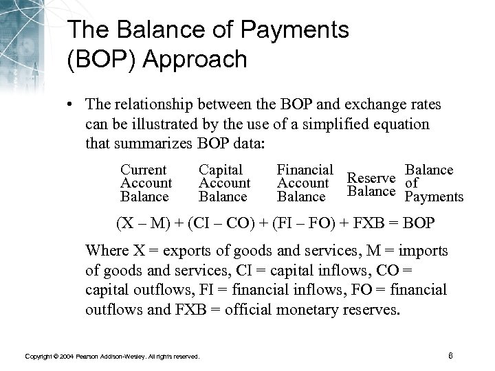 The Balance of Payments (BOP) Approach • The relationship between the BOP and exchange