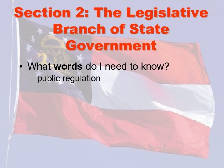 Section 2: The Legislative Branch of State Government • What words do I need