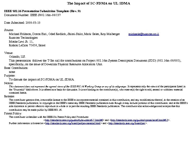 The Impact of SC-FDMA on UL SDMA IEEE 802. 16 Presentation Submission Template (Rev.