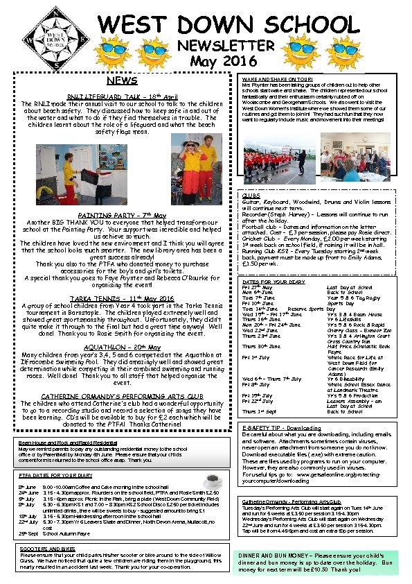 WEST DOWN SCHOOL NEWSLETTER May 2016 NEWS RNLI LIFEGUARD TALK – 18 th April