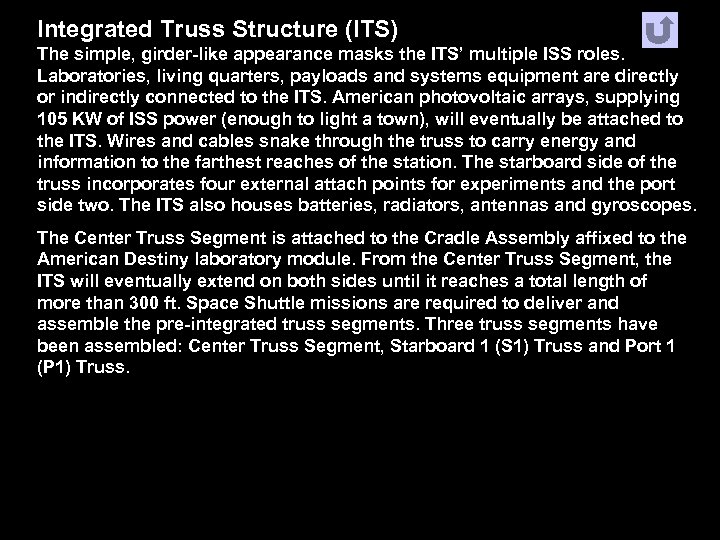 Integrated Truss Structure (ITS) The simple, girder-like appearance masks the ITS’ multiple ISS roles.