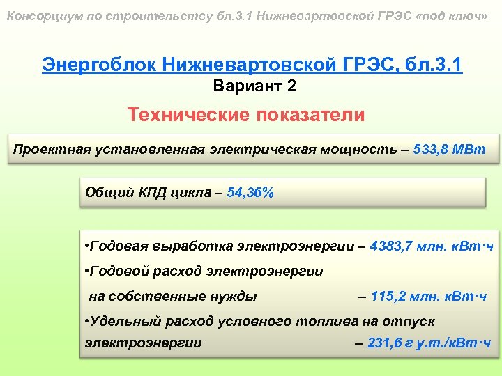 Консорциум по строительству бл. 3. 1 Нижневартовской ГРЭС «под ключ» Энергоблок Нижневартовской ГРЭС, бл.