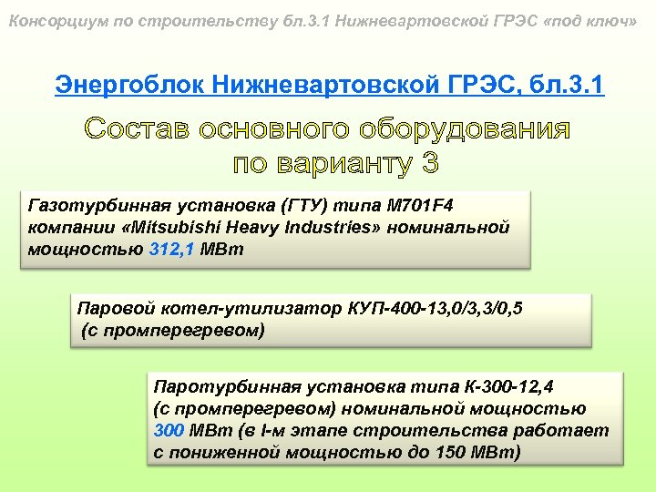 Консорциум по строительству бл. 3. 1 Нижневартовской ГРЭС «под ключ» Энергоблок Нижневартовской ГРЭС, бл.