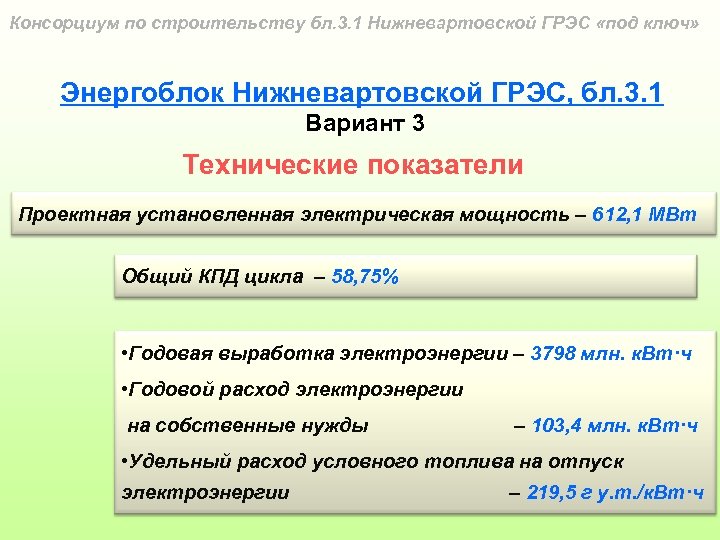 Консорциум по строительству бл. 3. 1 Нижневартовской ГРЭС «под ключ» Энергоблок Нижневартовской ГРЭС, бл.