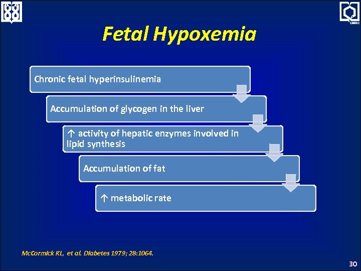 Fetal Hypoxemia Chronic fetal hyperinsulinemia Accumulation of glycogen in the liver ↑ activity of