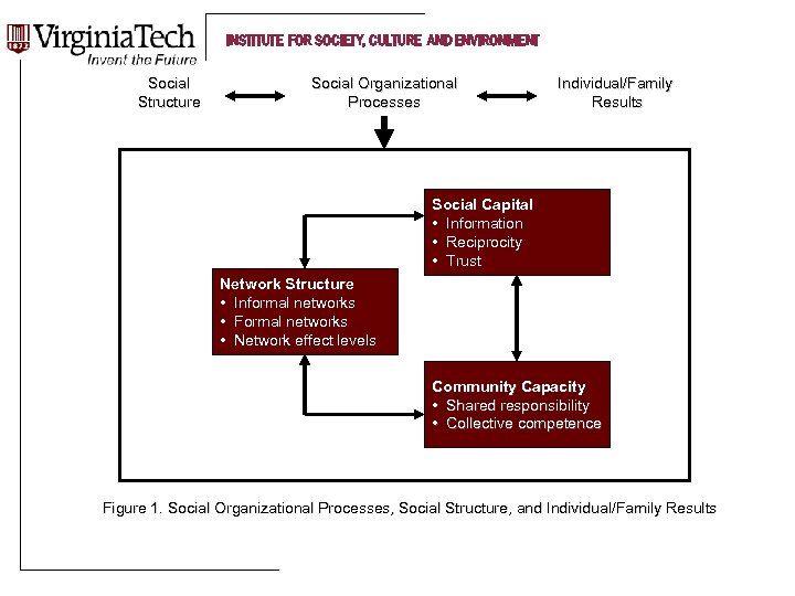 INSTITUTE FOR SOCIETY, CULTURE AND ENVIRONMENT Social Structure Social Organizational Processes Individual/Family Results Social