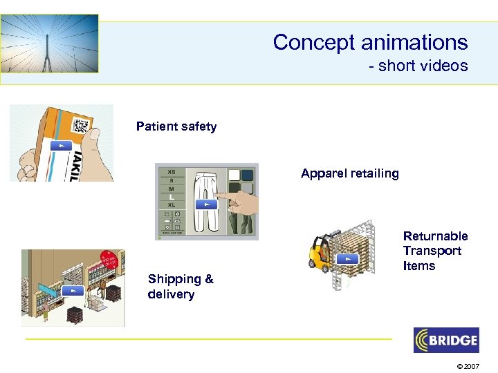 Concept animations - short videos Patient safety Apparel retailing Shipping & delivery Returnable Transport