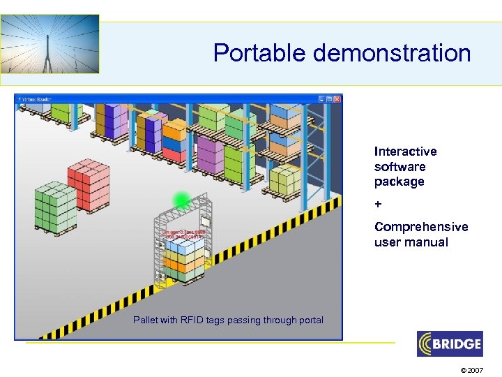Portable demonstration Interactive software package + Comprehensive user manual Pallet with RFID tags passing