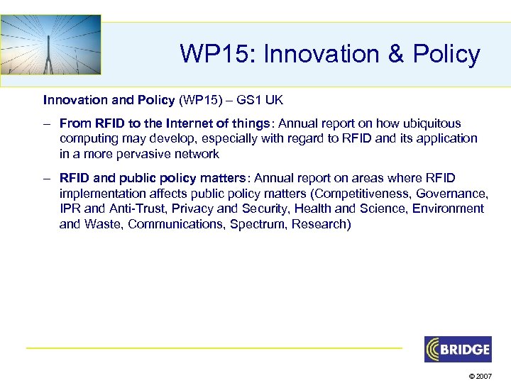 WP 15: Innovation & Policy Innovation and Policy (WP 15) – GS 1 UK