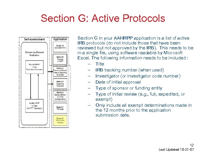 Section G: Active Protocols Section G in your AAHRPP application is a list of